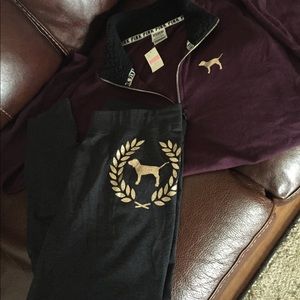 VS PINK Half Zip and leggings.